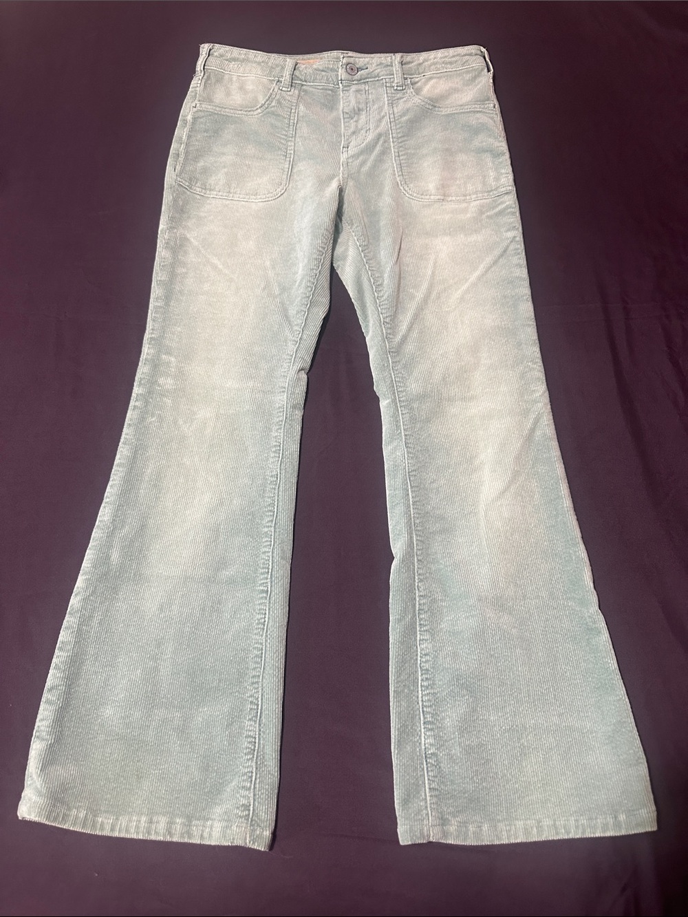 Pilcro by Anthropology light grayish green wash corduroy flare jeans